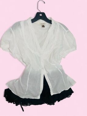 Sonoma White Pintuck V-Neck Button-Front Blouse